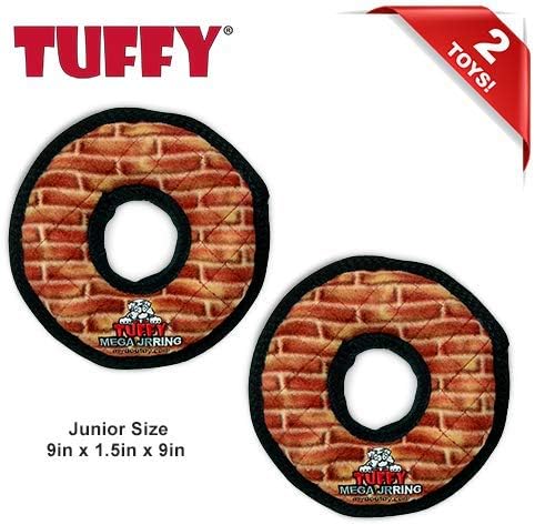 TUFFY - World's Tuffest Soft Dog Toy - MEGA -Multiple Layers. Made Durable, Strong & Tough. Interactive Play (Tug, Toss & Fetch). Machine Washable & Floats (Ring Brick, Jr 2 Pack)