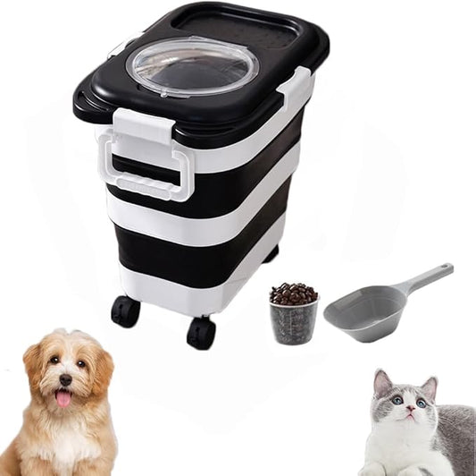 Airtight Dog Food Storage Container, Collapsible Pet Food Container with Casters, Scoop and Cup - Keeps Up to 25 Lbs and Large Capacity