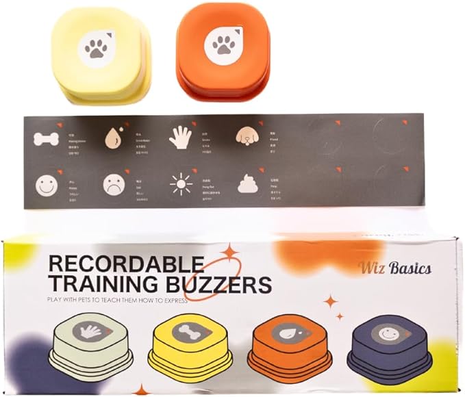Dog Buttons for Communication Starter Pack Recordable Dog Talking Buttons Set Dog Training Speaking Buttons Dog Clicker with Mat & Stickers (4 Packs-Rubber Mat)