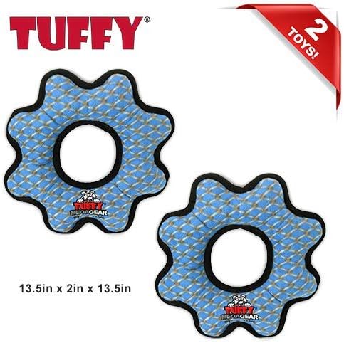 TUFFY - World's Tuffest Soft Dog Toy - MEGA -Multiple Layers. Made Durable, Strong & Tough. Interactive Play (Tug, Toss & Fetch). Machine Washable & Floats (Gear Ring Chain Link, Large 2 Pack)