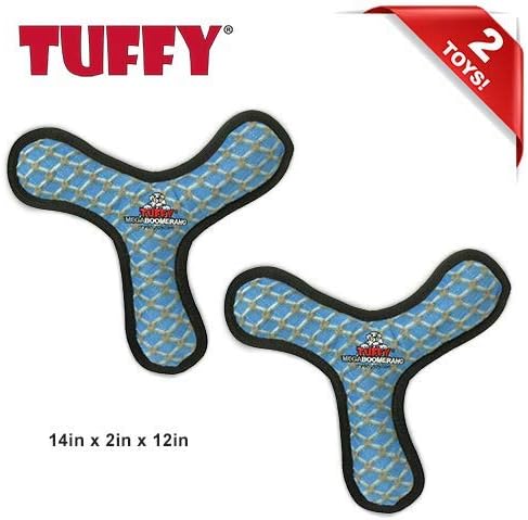 TUFFY - World's Tuffest Soft Dog Toy - MEGA -Multiple Layers. Made Durable, Strong & Tough. Interactive Play (Tug, Toss & Fetch). Machine Washable & Floats (Boomerang Chain Link, Large 2 Pack)