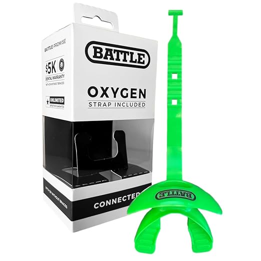 Battle Oxygen Lip Protector Mouth Guard with Connected Strap, Football and Sports Gear, Maximum Oxygen Supply, Mouthpiece Fits With or Without Braces - One Size, Neon Green