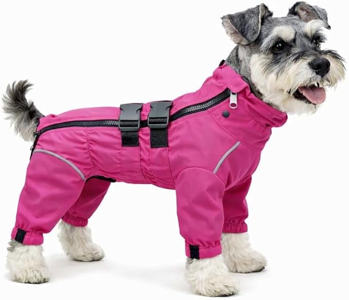 Lovelonglong Waterproof Dog Raincoat – 4-Leg Full Body Dog Rain Suit with Reflective Strips & Leash Opening, Outdoor Dog Jacket for Rainy Weather
