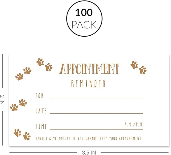 Andaz Press Paw Prints Appointment Business Cards for Dog Grooming, Dog Spa, Client Reminder, Vet Office, Dog Walking, Dog Boarding, Pet Sitting, Pet Care, Dog Training, Bulk 100 Cards, 2 x 3.5-Inch