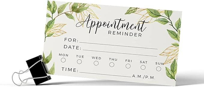 Andaz Press Greenery Appointment Business Cards for Hair Salon, Client Reminder, Office, Massage, Grooming, Dental, Medical Doctor, Therapist, Hair Stylist, Nail Salon, Bulk 100 Cards, 2 x 3.5-Inch