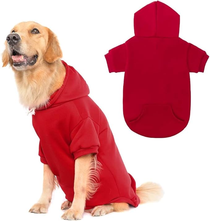KOOLTAIL Dog Hoodie for Large Medium Small Dogs, Soft and Warm Pet Sweater with Leash Hole and Pocket Boy Girl, Puppy Fall Winter Jacket Clothes, French Pitbull Cold Weather Coat Sweatshirt, Red L