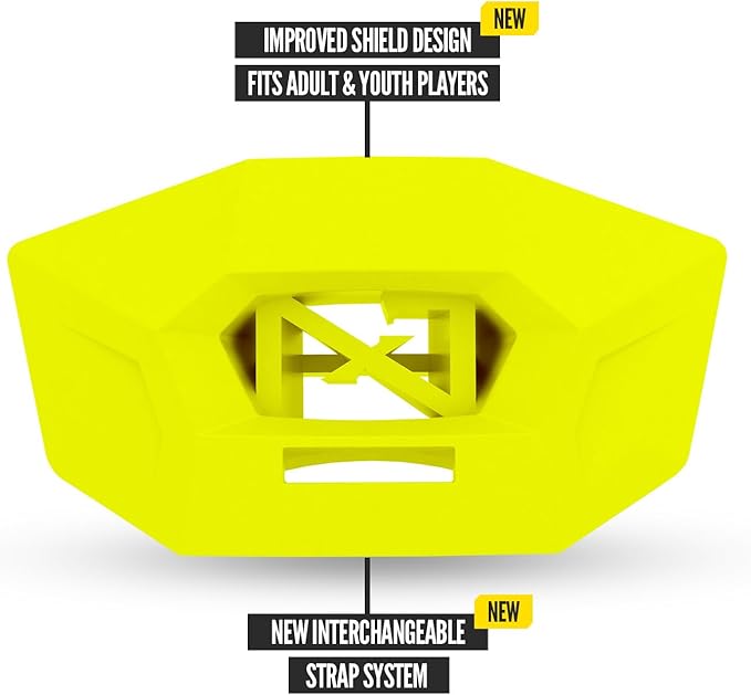 Nxtrnd One Pro Football Mouth Guard, Interchangeable Strap, Fits Adult & Youth (Neon Yellow)