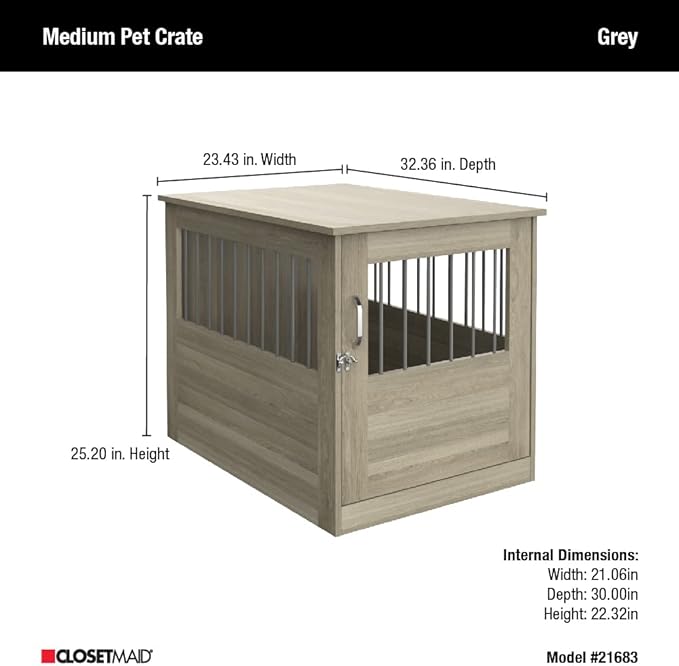 ClosetMaid Pet Crate End Table Furniture for Medium Dogs or Cats Under 25 lbs, Earth Gray Wood Grain Finish