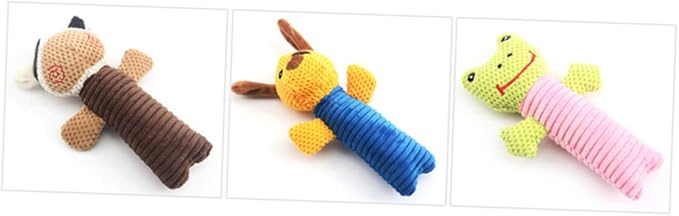 FRCOLOR Animal Pattern Dog Toys for Puppies Chewing Squeaking Pet Toys Soft Cotton Material for Dog Fun