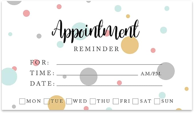 Andaz Press Pastel Polka Dots Appointment Business Cards for Hair Salon, Client Reminder, Office, Massage, Grooming, Dental, Medical Doctor, Therapist, Hair Stylist, Nail Salon, 100-Pack, 2 x 3.5-Inch