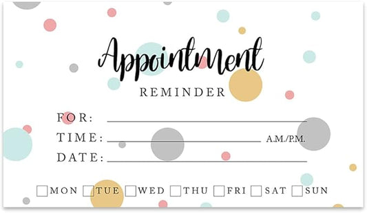 Andaz Press Pastel Polka Dots Appointment Business Cards for Hair Salon, Client Reminder, Office, Massage, Grooming, Dental, Medical Doctor, Therapist, Hair Stylist, Nail Salon, 100-Pack, 2 x 3.5-Inch