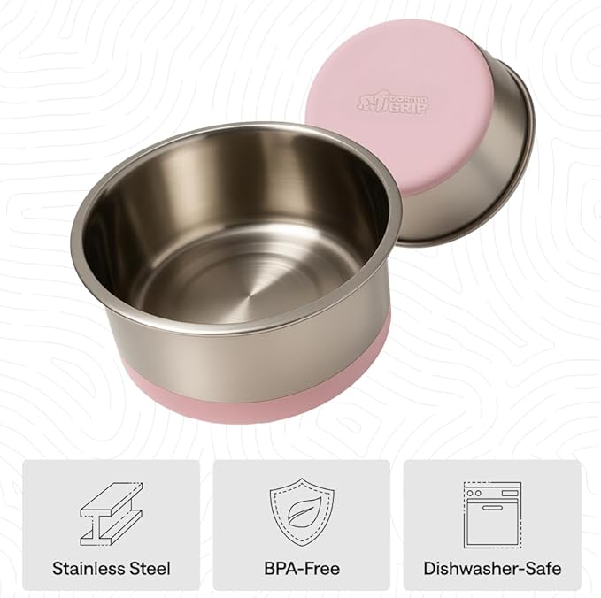 GORILLA GRIP Dog Bowls, Heavy Duty 304 Stainless Steel, Holds 8 Cups Each (64 fl oz) Food and Water Bowl for Feeding Dogs and Cats, Dishwasher Safe, Rust Resistant, BPA Free Rubber Base Set of 2 Pink