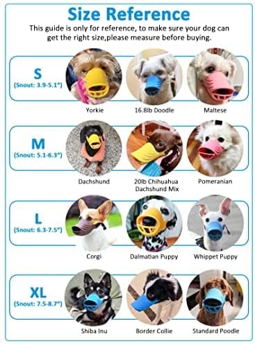 Dog Muzzle, Soft Duck Silicone Mouth Cover with Adjustable Strap for Small Medium Dogs, Best to Prevent Barking, Biting, and Chewing (L, Blue)