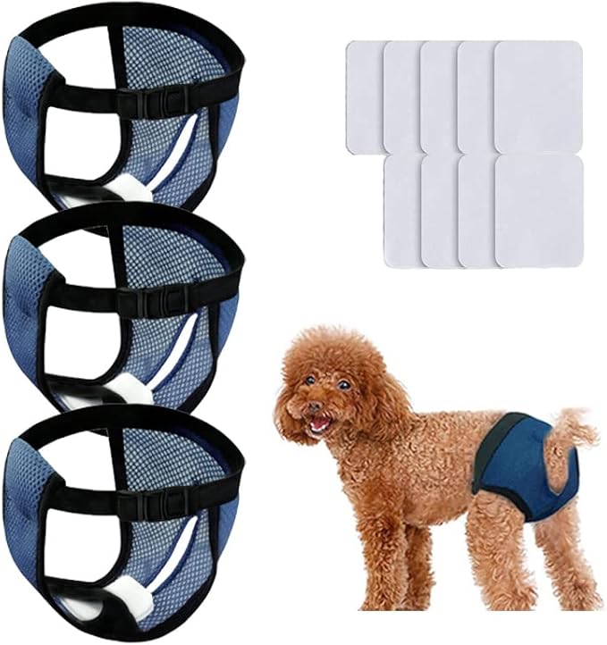 Wokyo 3Pack Dog Pants, Reusable Breathable Mesh Female Dog Diapers, Sanitary Pads, Adjustable Sanitary Briefs, Protective Trousers, Underwear for Female Dog in Heat