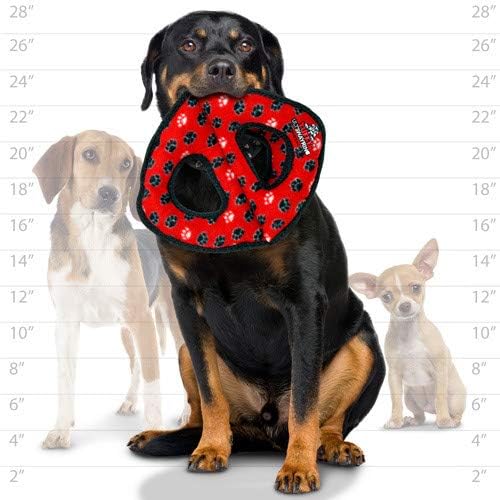 TUFFY- World's Tuffest Soft Dog Toy-Ultimate 3Way Ring -Squeakers -Multiple Layers. Made Durable, Strong & Tough. Interactive Play (Tug, Toss & Fetch). Machine Washable & Floats. (Red Paw 2 Pack)