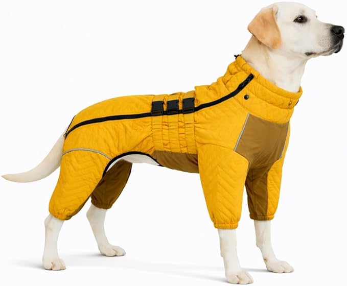 Warm Double Layers Dog Vest - 4 Legs Covered Windproof Waterproof Reflective Coat for Small Medium Large Dogs - Outdoor Skating Costume - Yellow 4XL