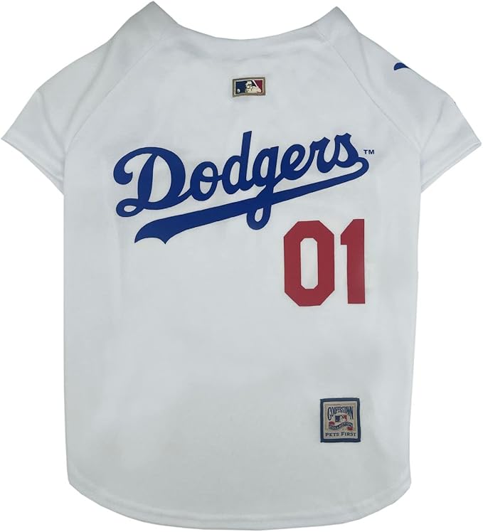 MLB Los Angeles Dodgers Vintage Throwback Jersey for Dogs & Cats in Team Color. Comfortable Polycotton Material, Extra Large