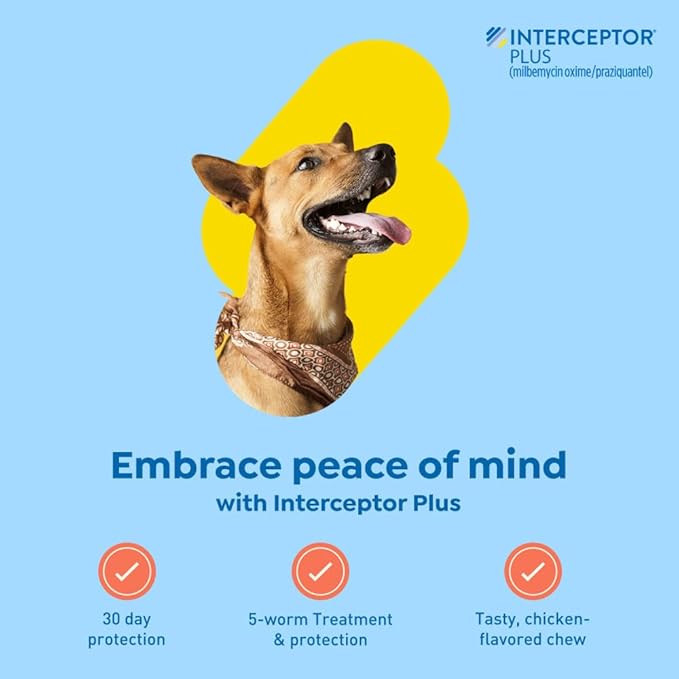 Interceptor Plus Prevention for Heartworm + 4 Other Worms for Dogs 50.1-100 lbs. | 6 Chews, 6-Month Supply