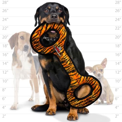 TUFFY - World's Tuffest Soft Dog Toy - MEGA -Tug Oval - Tiger- Multiple Layers. Made Durable, Strong & Tough. Interactive Play (Tug, Toss & Fetch). Machine Washable & Floats