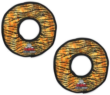TUFFY - World's Tuffest Soft Dog Toy - MEGA -Multiple Layers. Made Durable, Strong & Tough. Interactive Play (Tug, Toss & Fetch). Machine Washable & Floats (Ring Tiger, Large 2 Pack)