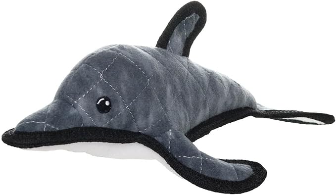 TUFFY - World's Tuffest Soft Dog Toy - Ocean- Squeakers - Multiple Layers. Made Durable, Strong & Tough. Interactive Play (Tug, Toss & Fetch). Machine Washable & Floats. (Dolphin, Large 2 Pack)