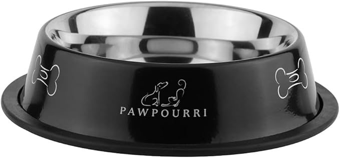 Printed Bowl 23.6 fl oz Anti-Skid Food and Water Dog Bowl | Stainless Steel Bowl for Dogs and Cats | Dog Water and Food Bowl | Dog Feeding Bowl (Black)