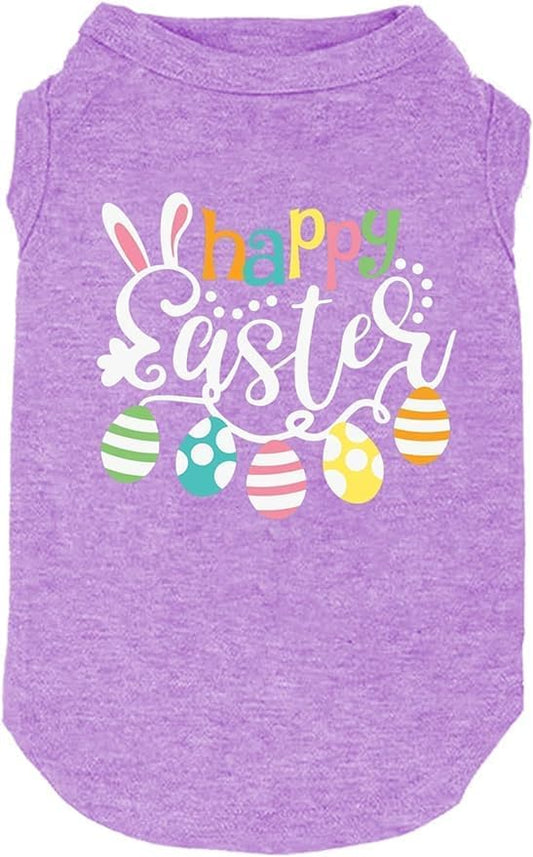 Happy Easter Shirts for Dog Funny Print Vest for Small Medium Large Dogs Soft and Light-Weight T Shirts Gift for Puppy(EA-Purple, X-Small)