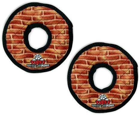 TUFFY - World's Tuffest Soft Dog Toy - MEGA -Multiple Layers. Made Durable, Strong & Tough. Interactive Play (Tug, Toss & Fetch). Machine Washable & Floats (Ring Brick, Jr 2 Pack)