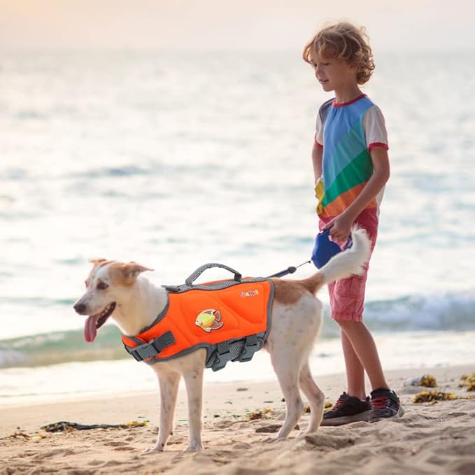 Dog Life Jacket, Good Visibility Dog Life Vests for Swimming with Reflective Stripes and Rescue Handle, Pet Flotation Vest Suit for Small Medium and Large Dogs, Medium