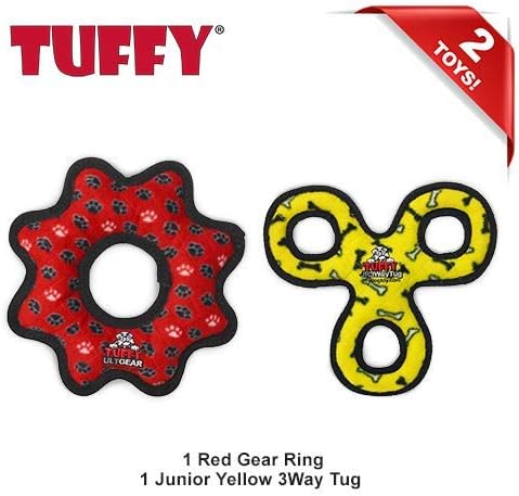 TUFFY - World's Tuffest Soft Dog Toy - Junior 3 Way Tug - Squeakers - Multiple Layers. Made Durable, Strong & Tough. Interactive Play (Tug,Toss & Fetch). Machine Washable & Floats (Combo 2 Pack)