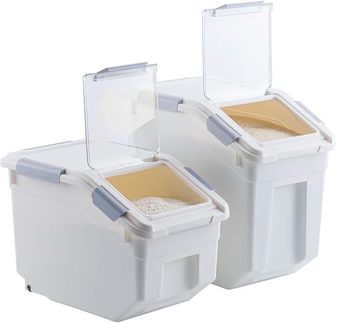 LISM 2 Pack Dog Food Storage Container with Scoop,Large Airtight Pet Dog Food Bin,Container for Dog Treats Rice,Dog Cat Dry Food Bin,Baking Supplies,Flour,Rice,Kitchen Pantry Cereal(15 LB)