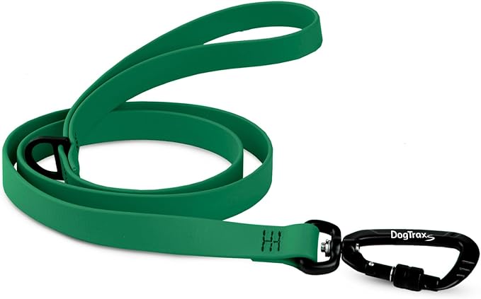 DogTraxs - Essential Dog Leash - Biothane Training Lead - for Small-Large Dogs - Waterproof & Odor Resistant - Self Locking Swivel Carabiner Durable - 1' x 5 Feet - Emerald Green