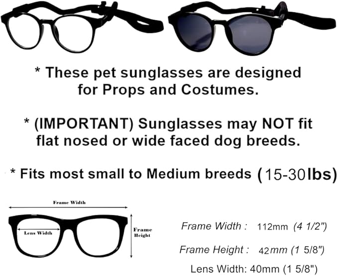 G003 Dog Cat Pet Costume Panto Round Sunglasses Small to Medium Breeds 15-30lbs (Panto Black-Clear Lens)