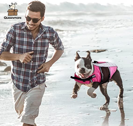 Queenmore Dog Life Jacket Swimming Vest Small Medium Dogs Neoprene Water Boating Life Preserver Lightweight Reflective Cat Puppy Kayaking Lifesaver for French Bulldog,Yorkie Terrier,Bichon(Pink,S)