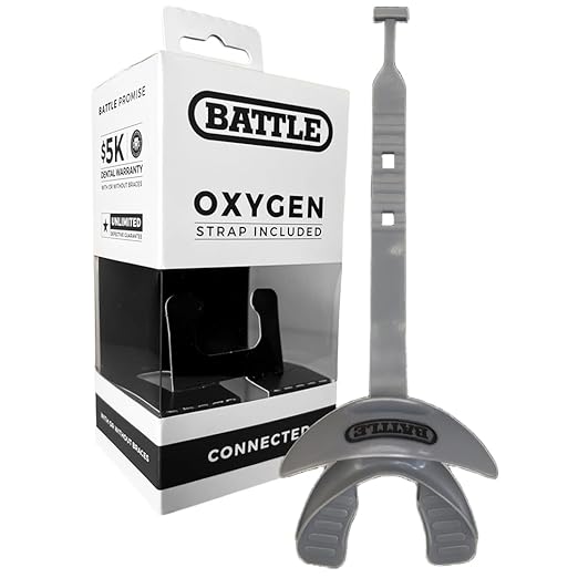 Battle Oxygen Lip Protector Mouth Guard with Connected Strap, Football and Sports Gear, Maximum Oxygen Supply, Mouthpiece Fits With or Without Braces - One Size, Silver