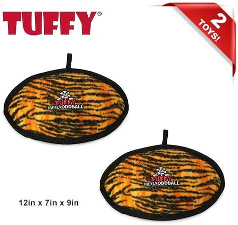 TUFFY - World's Tuffest Soft Dog Toy - MEGA -Multiple Layers. Made Durable, Strong & Tough. Interactive Play (Tug, Toss & Fetch). Machine Washable & Floats (Odd Ball Tiger, Large 2 Pack)