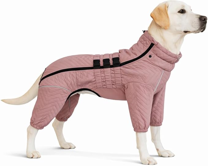 Lovelonglong Warm Dog Coat Double Layers Vest, 4 Legs Covered Windproof Waterproof Reflective Outdoor Skating Costume for Corgis Dachshund - Lotus Pink D-L