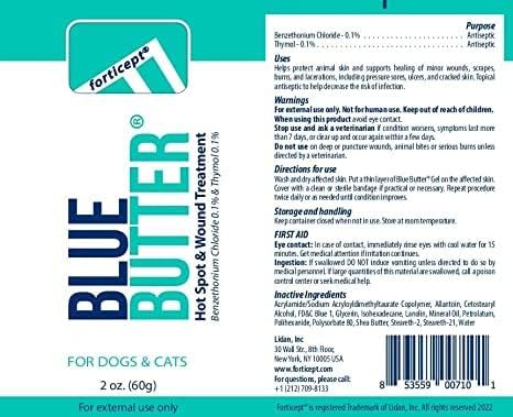 Forticept Blue Butter – Hot Spot Treatment for Dogs & Cats, Wound and Skin Care Infections, Cuts, Rashes Gel Veterinary Strength Topical Ointment 2oz