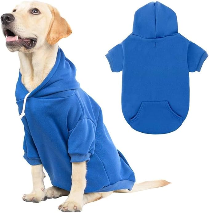 KOOLTAIL Dog Hoodie for Large Medium Small Dogs,Soft and Warm Pet Sweater with Leash Hole and Pocket Boy Girl,Puppy Fall Winter Jacket Clothes,French Pitbull Cold Weather Coat Sweatshirt,Blue L