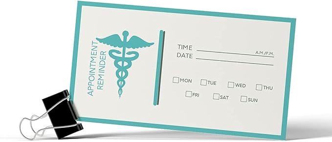 Andaz Press Healthcare Appointment Business Cards for Medical Office, Client Reminder, Healthcare Office, Clinic, Surgeon, Pediatrics, Therapy, Doctors Office, Patient, Bulk 100 Cards, 2 x 3.5-Inch