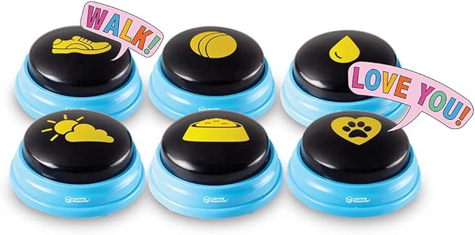 Hunger For Words Talking Pet Essential Words - 6 Piece Set Pre-Recorded Speech Buttons for Dogs, Dog Buttons for Communication