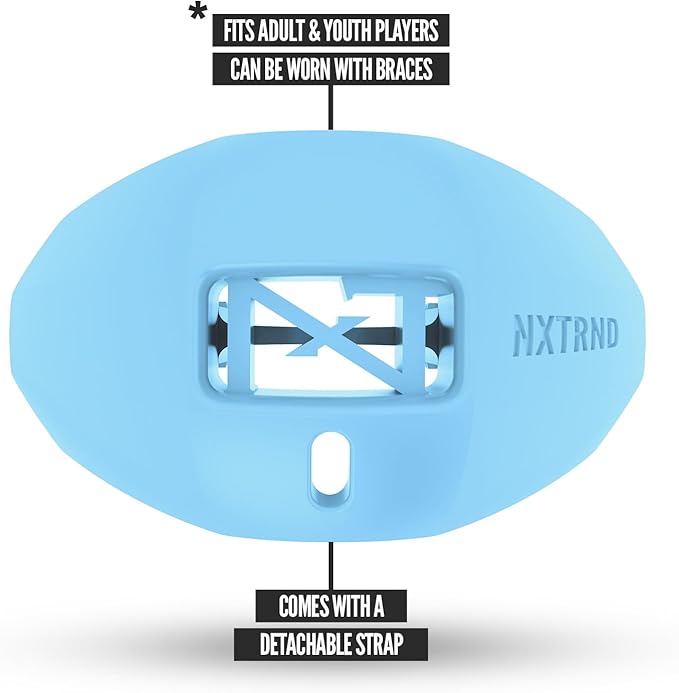 Nxtrnd One Football Mouth Guard, Strap Included, Fits Adult & Youth (Light Blue)