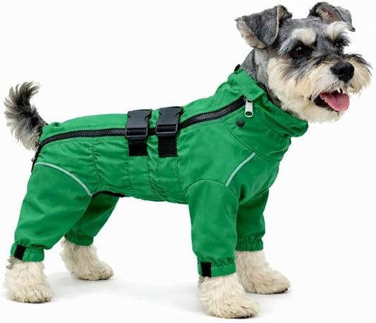 Lovelonglong Waterproof Dog Raincoat – 4-Leg Full Body Dog Rain Suit with Reflective Strips & Leash Opening, Outdoor Dog Jacket for Rainy Weather