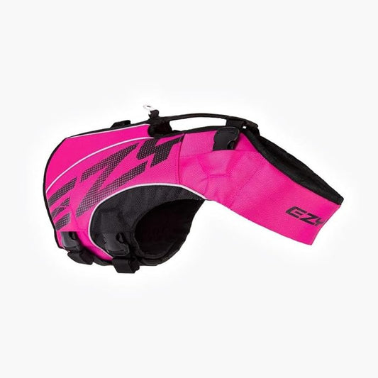 EzyDog DFD X2 Dog Life Jacket - Adjustable Swimming Safety Life Vest Preserver with Continuous Neck Flotation, Reflective Trim, & Grab Handle (Small, Pink)