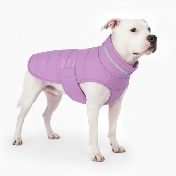 Mklhgty Waterproof Dog Coat for Medium and Large Dogs, Warm Dog Winter Jacket, Reflective Windproof Turtleneck Coats with Adjustable Hook & Loop - Lilac - L