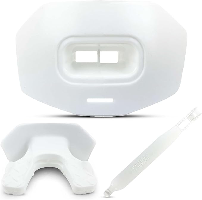 DAMAGE CONTROL Youth Football Mouth Guard – Breathable No Boil Mouthpiece, Protects Lips & Teeth, Works with Braces, Includes Helmet Strap – Sports Gear & Accessories (White)