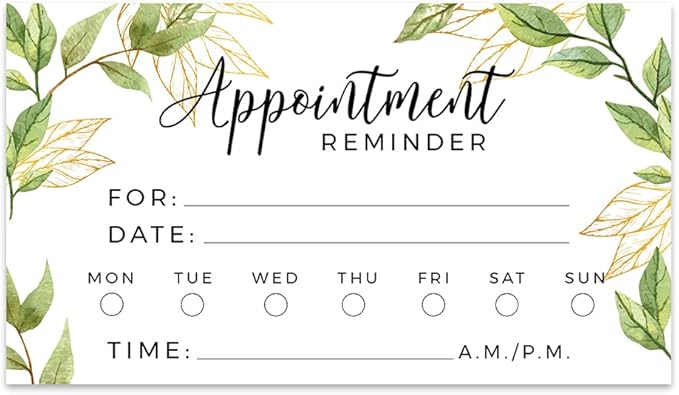 Andaz Press Greenery Appointment Business Cards for Hair Salon, Client Reminder, Office, Massage, Grooming, Dental, Medical Doctor, Therapist, Hair Stylist, Nail Salon, Bulk 100 Cards, 2 x 3.5-Inch