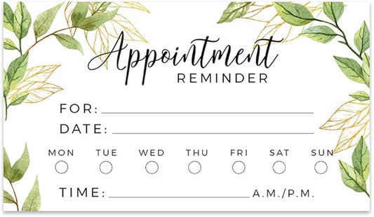 Andaz Press Greenery Appointment Business Cards for Hair Salon, Client Reminder, Office, Massage, Grooming, Dental, Medical Doctor, Therapist, Hair Stylist, Nail Salon, Bulk 100 Cards, 2 x 3.5-Inch