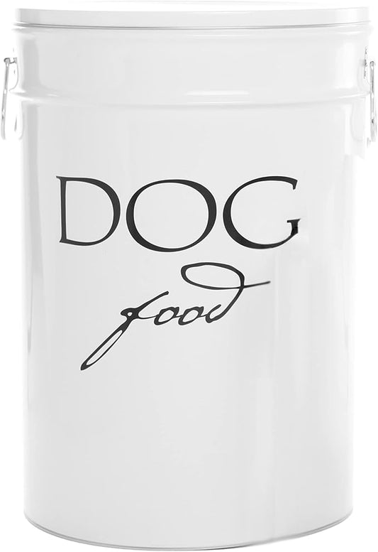 Harry Barker Classic White Dog Food Storage Canister – Large, Airtight Stainless Steel Pet Food Container, Holds Up to 40 lbs Dry Dog Food, Kitchen Counter & Pantry Storage - White