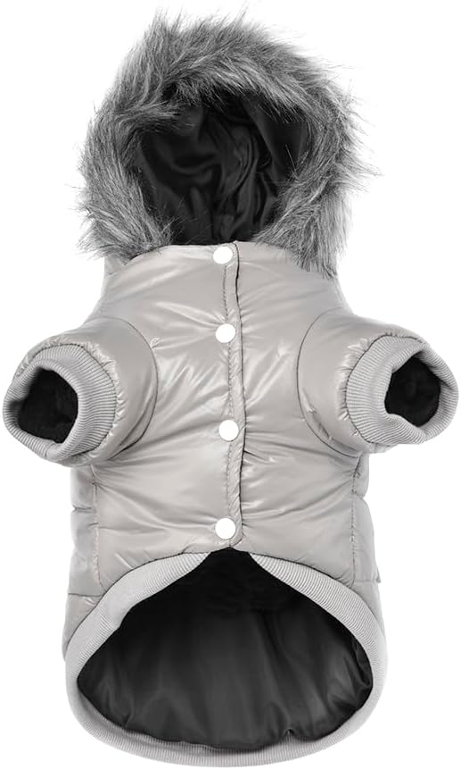 LESYPET Dog Coat for Small Dogs, Windproof Doggie Puffer Jacket with Leash Hole, Extra Warm Dog Jacket Winter Coat, Grey L